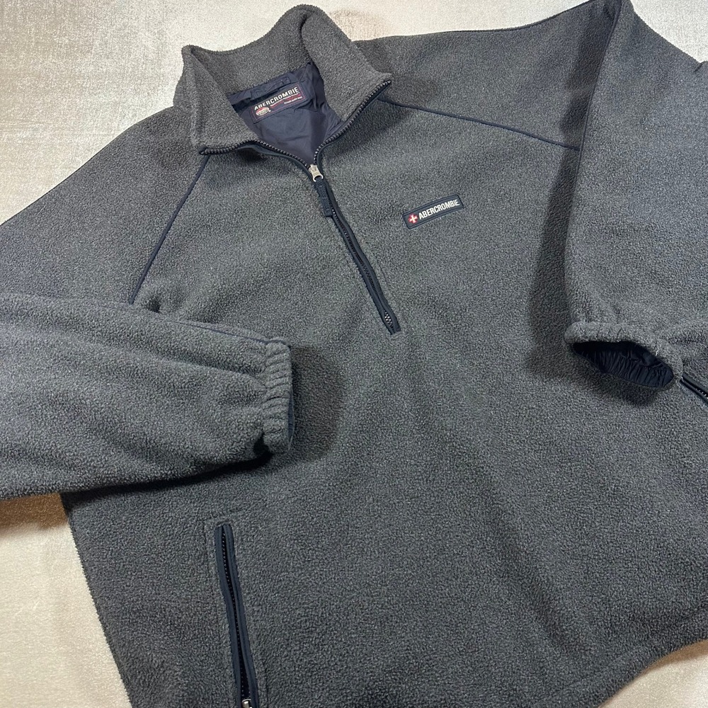 Vintage Abercrombie Mountain Fleece Quarter Zip Pullover Gray XL Raglan